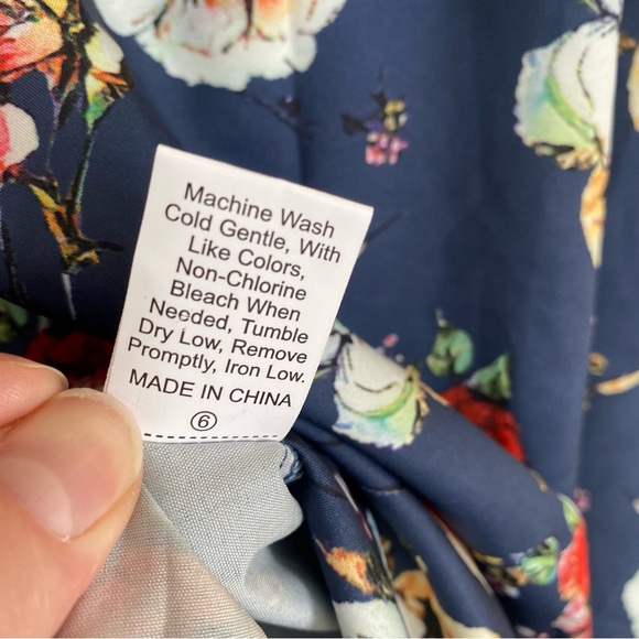 SHEIN Emery Rose Plus Navy Blue Floral Print Flounce Sleeve Long Sleeve Blouse - Picture 6 of 11